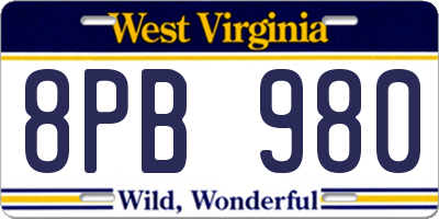 WV license plate 8PB980