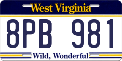 WV license plate 8PB981