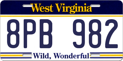 WV license plate 8PB982