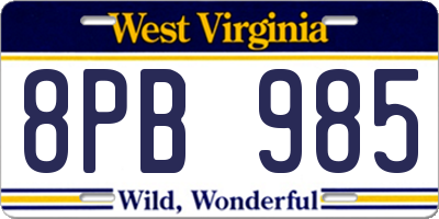WV license plate 8PB985
