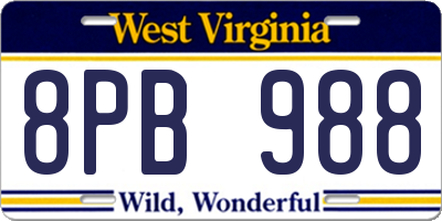WV license plate 8PB988