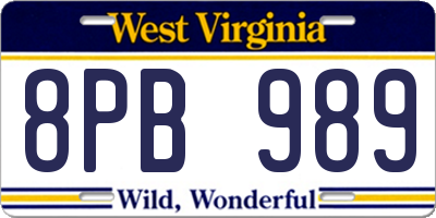 WV license plate 8PB989