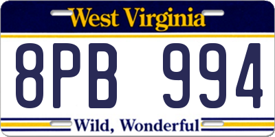 WV license plate 8PB994