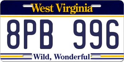 WV license plate 8PB996