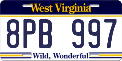 WV license plate 8PB997