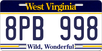 WV license plate 8PB998