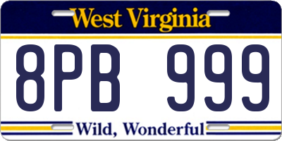 WV license plate 8PB999
