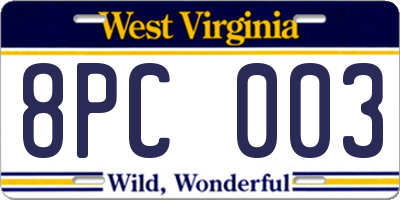 WV license plate 8PC003