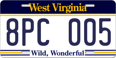 WV license plate 8PC005