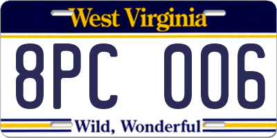 WV license plate 8PC006