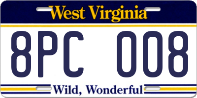 WV license plate 8PC008