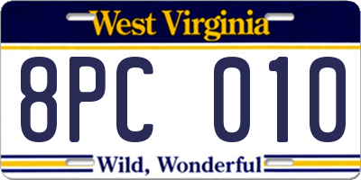 WV license plate 8PC010