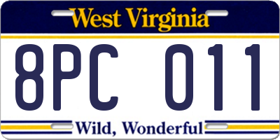 WV license plate 8PC011