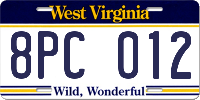 WV license plate 8PC012