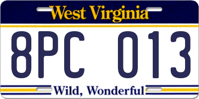 WV license plate 8PC013