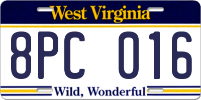 WV license plate 8PC016