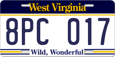 WV license plate 8PC017