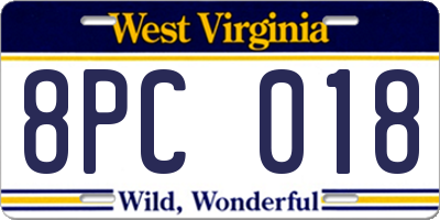WV license plate 8PC018