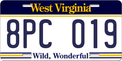 WV license plate 8PC019