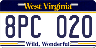 WV license plate 8PC020