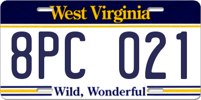 WV license plate 8PC021