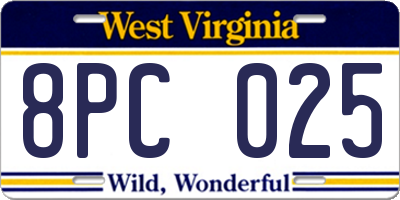 WV license plate 8PC025