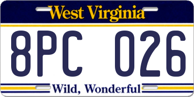 WV license plate 8PC026