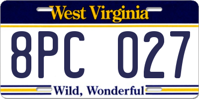 WV license plate 8PC027
