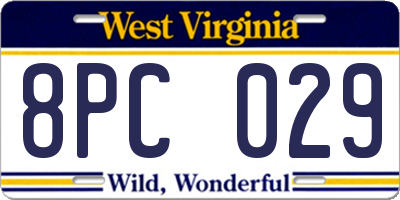 WV license plate 8PC029