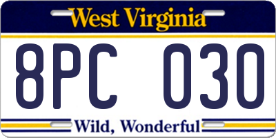 WV license plate 8PC030