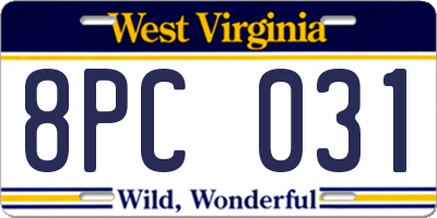 WV license plate 8PC031