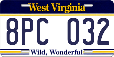 WV license plate 8PC032