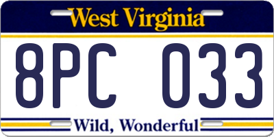 WV license plate 8PC033