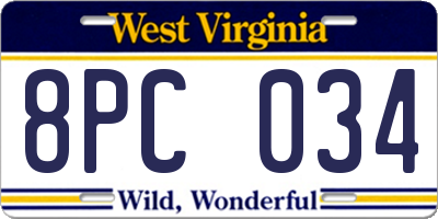 WV license plate 8PC034