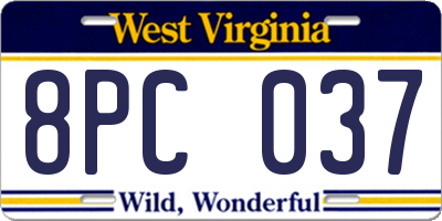 WV license plate 8PC037