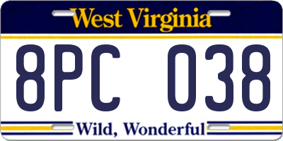 WV license plate 8PC038