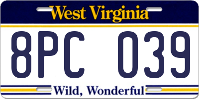 WV license plate 8PC039