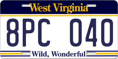 WV license plate 8PC040