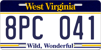 WV license plate 8PC041