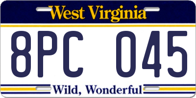 WV license plate 8PC045