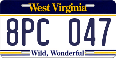 WV license plate 8PC047