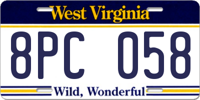 WV license plate 8PC058