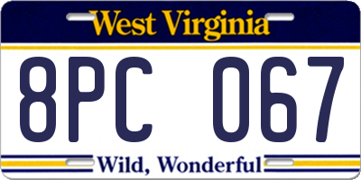 WV license plate 8PC067