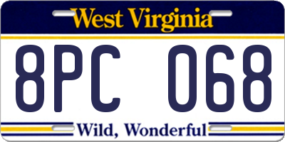 WV license plate 8PC068
