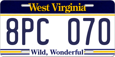 WV license plate 8PC070