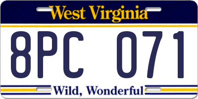 WV license plate 8PC071