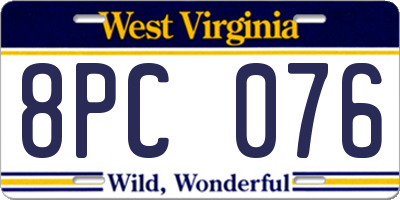 WV license plate 8PC076