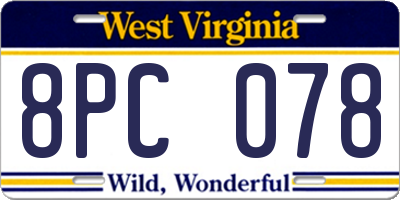 WV license plate 8PC078