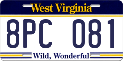 WV license plate 8PC081