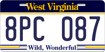 WV license plate 8PC087